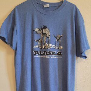 Alaska Star Wars AT-AT Moose T-Shirt May the North Be With You Blue L
